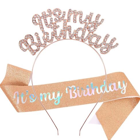AOPRIE It's My Birthday Sash Headbands for Women Birthday Tiara & Crowns for Girls Rhinestone Happy Birthday Accessories Favor Supllies Silver Pink, 2 Pack in Saudi Arabia