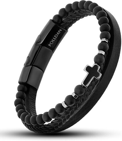 Cross Bracelet for Men - Genuine Leather Religious Bracelets | Stylish Christian Bracelet for Men - Perfect Faith Accessory | Mens Cross Bracelet - Christian Jewelry in Kuwait