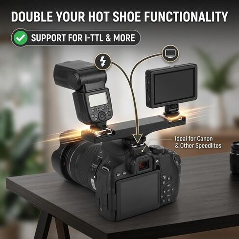 Dual Hot Shoe Splitter, Multifunctional Dual Hot Shoe Flash Light Bracket, Dual Hot Shoe Mount Plate Adapter, High Loading Accessories for Camera Camcorder (for) in Kuwait