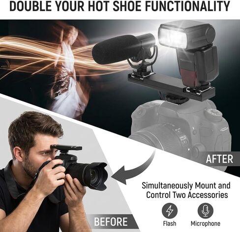 Dual Hot Shoe Splitter, Multifunctional Dual Hot Shoe Flash Light Bracket, Dual Hot Shoe Mount Plate Adapter, High Loading Accessories for Camera Camcorder (for) in Kuwait