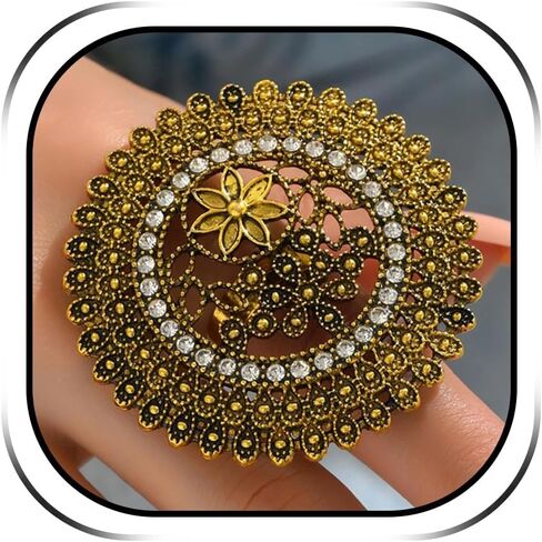 HUASAI Gold Statement Ring Vintage Ethnic Ring for Women Indian Ring Chunky Ring Big Flower Ring Gold Flower Ring Jewelry Gift for Girls in Kuwait