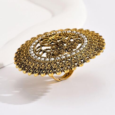 HUASAI Gold Statement Ring Vintage Ethnic Ring for Women Indian Ring Chunky Ring Big Flower Ring Gold Flower Ring Jewelry Gift for Girls in Kuwait