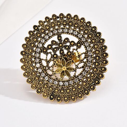 HUASAI Gold Statement Ring Vintage Ethnic Ring for Women Indian Ring Chunky Ring Big Flower Ring Gold Flower Ring Jewelry Gift for Girls in Kuwait