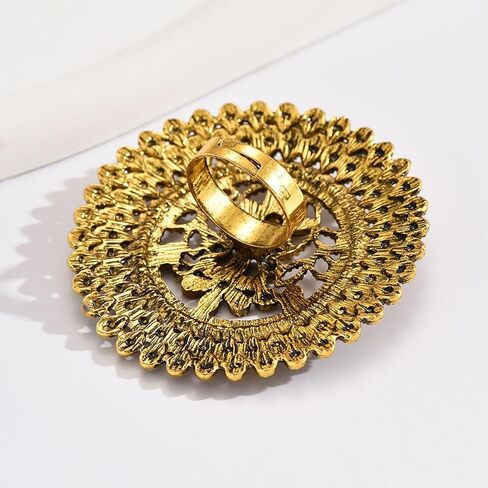 HUASAI Gold Statement Ring Vintage Ethnic Ring for Women Indian Ring Chunky Ring Big Flower Ring Gold Flower Ring Jewelry Gift for Girls in Kuwait