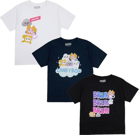 LankyBox Bruh Character Art 3-Pack Crew Neck Short Sleeve Toddler Boy's to Youth Boy's T-Shirt Set in Kuwait