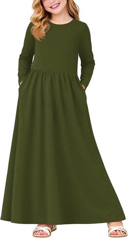 Deerose Girls Maxi Dress Casual Holiday Long Dresses with Pockets 5-14 Years in Kuwait