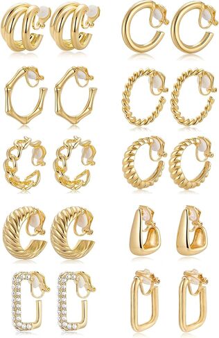 10 أزواج كليب على هوب أقراط للنساء الرجال تويست جولة تشيكوسلوفاكيا مكتنزة هوب كليب القرط لا ثقب وهمية طقم أقراط الذهب والفضة لهجة in Kuwait