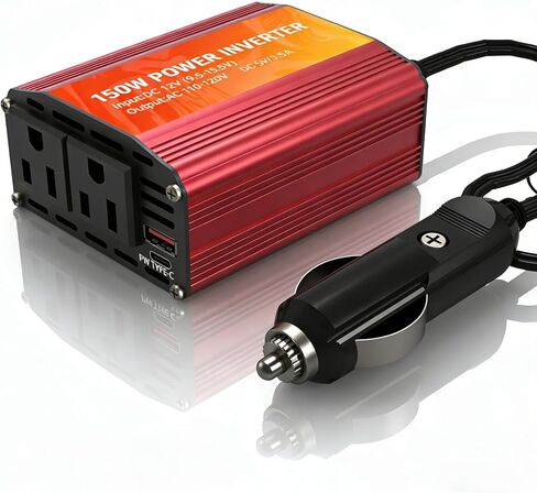 150W Car Power Inverter, 12V DC to 110V/120V AC Inverter with 2 AC Sockets & USB-C Port for Phone Laptops Road Trip in Kuwait