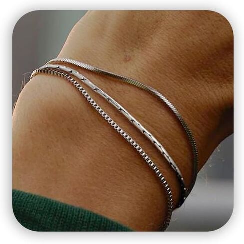 مجموعة سوار الفضة للرجال: 3 أجهزة كمبيوتر صغيرة سلسلة ثعبان ربط الأساور غير المشوهة من الفولاذ المقاوم للصدأ المجوهر in Kuwait