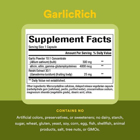العوامل الطبيعية Garlicrich ، Super Strength Garlic + Reishi ، 120 تأخر الكبسولات النباتية in Kuwait