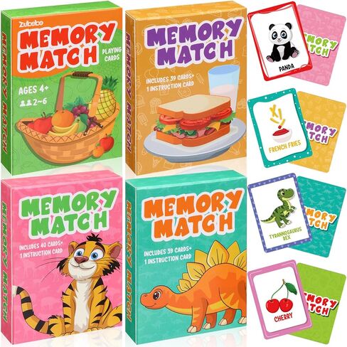 Zubebe 4 Sets Memory Matching Game for Kids Memory Match Fun Matching Game Educational Toys for Family Game Night, Party Favors, Classroom Prizes(Mixed Theme) in Saudi Arabia