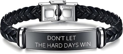 Dont Let The Hard Days Win Bracelet, Adjustable Engraved Stainless Steel Black Leather Braided Bracelets Inspirational Little Words Project Bracelet Jewelry Gifts for Hard Times Men Son Husband in Kuwait