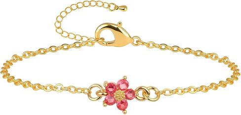 Raicegs Birthstone Gold Bracelets for Women Dainty Link Bracelet 18k Gold Plated Chain Flower Charm Bracelets Birthstone Jewelry Birthday Friendship Gifts for Her in Saudi Arabia