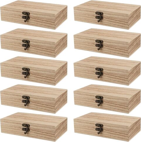 FUNSUEI 10 PCS 3.9 x 3.9 x 2 Inch Wooden Box, Unfinished Wood Box, Wooden Boxes for Crafts with Hinged Lid for Jewelry, DIY Craft, Storage, Gift in Saudi Arabia