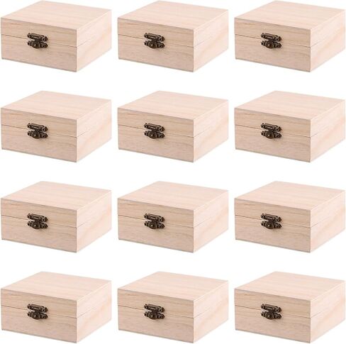FUNSUEI 10 PCS 3.9 x 3.9 x 2 Inch Wooden Box, Unfinished Wood Box, Wooden Boxes for Crafts with Hinged Lid for Jewelry, DIY Craft, Storage, Gift in Saudi Arabia