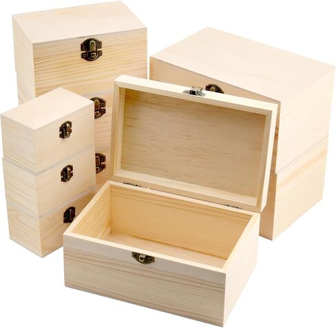 FUNSUEI 10 PCS 3.9 x 3.9 x 2 Inch Wooden Box, Unfinished Wood Box, Wooden Boxes for Crafts with Hinged Lid for Jewelry, DIY Craft, Storage, Gift in Saudi Arabia