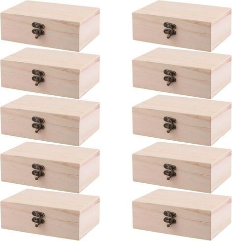 FUNSUEI 10 PCS 3.9 x 3.9 x 2 Inch Wooden Box, Unfinished Wood Box, Wooden Boxes for Crafts with Hinged Lid for Jewelry, DIY Craft, Storage, Gift in Saudi Arabia