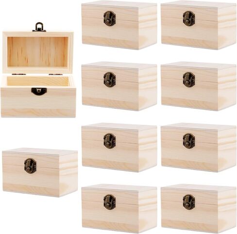 FUNSUEI 10 PCS 3.9 x 3.9 x 2 Inch Wooden Box, Unfinished Wood Box, Wooden Boxes for Crafts with Hinged Lid for Jewelry, DIY Craft, Storage, Gift in Saudi Arabia