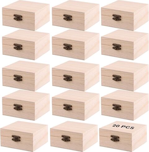FUNSUEI 10 PCS 3.9 x 3.9 x 2 Inch Wooden Box, Unfinished Wood Box, Wooden Boxes for Crafts with Hinged Lid for Jewelry, DIY Craft, Storage, Gift in Saudi Arabia