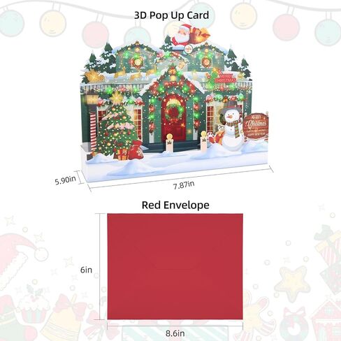 XTF2015 Christmas Card 3D Pop Up Christmas Greeting Card with Christmas Music, Lighting Fireplace LED Christmas Greeting Gift Card with Envelope for Women Men Kids Husband Wife Mom Dad Daughter in Kuwait
