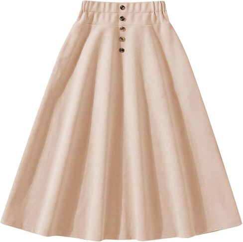 SOLY HUX Girl's High Waisted Midi Skirts Button A Line Flowy Flared Elegant Skirt in Saudi Arabia