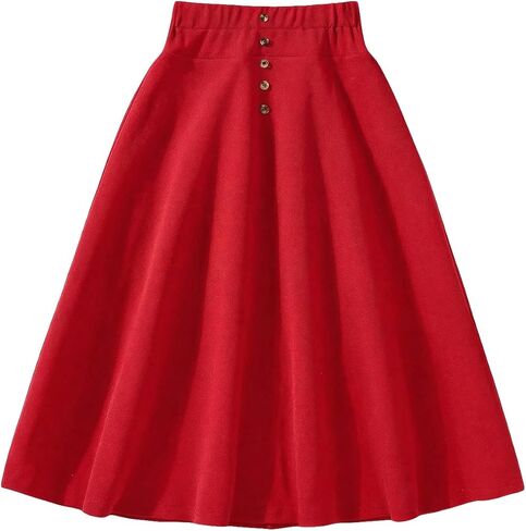 SOLY HUX Girl's High Waisted Midi Skirts Button A Line Flowy Flared Elegant Skirt in Saudi Arabia