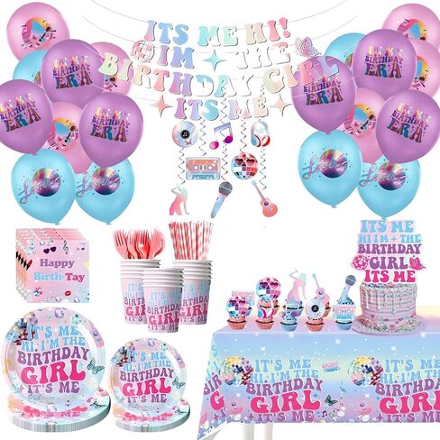 Its Me Hi Im The Birthday Girl Its Me Birthday Decorations Party Supplies Girls Party Favors Banner Cake Topper Cupcake Toppers Balloons Plates Cups Forks Straws Napkins Tablecloth Hanging Swirls in Saudi Arabia