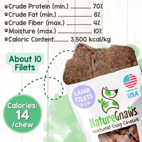 Nature Gnaws USA Lamb Lung Filets for Dogs (8oz) - Single Ingredient Natural Dog Chew Treats – Made in USA - Rawhide Free in Kuwait