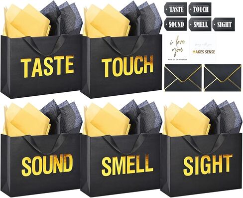 أكياس هدايا كبيرة 5 حواس له ، ورائحة الرؤية الذهب ، رائحة طعم الأكياس الصوتية ، وحقيبة هدايا خمس حواس له مع مقابض وورق للأنسجة لعيد الميلاد ، يوم الأم ، الذكرى السنوية ، عيد الميلاد (12.6 × 8.7 × 4 بوصة) in Kuwait