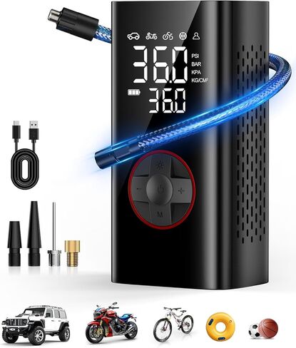 Tire Inflator Portable Air Compressor - Cordless Air Pump for Car Tires - 150PSI &10000 mAh Battery Portable Tire Inflator for Car with Pressure Gauge, Mini Tire Pump for Bike, Motorcycle, Ball in Saudi Arabia