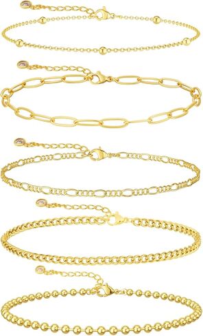 CAROVO Gold Bracelets for Women Waterproof Dainty 14K Gold Plated Stackable Cuban Beaded Link Snake Lip Paperclip Chain Bracelets Fashion Jewelry Gift for Women in Saudi Arabia