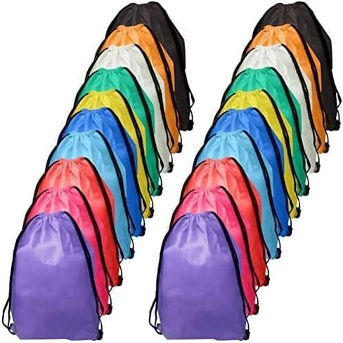 Podzly Bulk 250 Pack Drawstring Backpacks - Brightly Colored Sturdy and Washable Polyester String Bags, 12'' x 15'' - Giveaways for Kids, Trade Shows, Classroom, Summer Activities and Benefit Walk in Kuwait