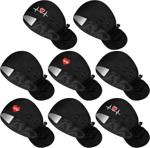 8 Pcs Satin Lined Scrub Cap Nurse Working Hat with Button and Sweatband Adjustable Ponytail Surgical Cap for Women in Kuwait