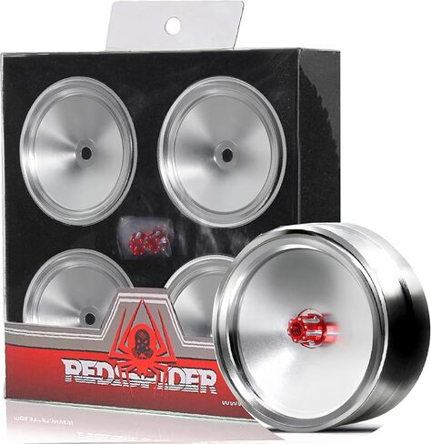 عجلات REDSPIDER 1.9 من الألومنيوم، عجلات 1.9 (4 قطع) لترقية محور العجلة المحورية SCX10 UTB10 TRX4 TRX6 Redcat Gen7 Gen8 VS4-10. (حدود فضية سوداء مع نص مطبوع) in Kuwait