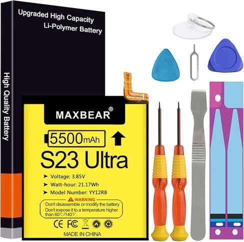 بطارية Galaxy S20 Ultra، (محدثة) بطارية بديلة MAXBEAR 5500mAh 3.85V Li-Polymer EB-BG988ABY لهاتف Samsung Galaxy S20 Ultra 5G SM-G988 G988B مع مجموعة أدوات إصلاح in Kuwait