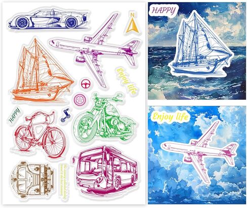 INFUNLY Camping Clear Stamps for Card Making Camping Tent Clear Rubber Stamps Touring Car Clear Stamps Outdoor Travel Series and Travelling Phrases Words Patterns Clear Stamps for Card Making Decor in Saudi Arabia