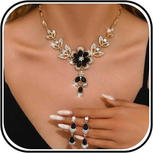 Wedding Jewelry Sets for Women Trendy Wedding Guest Dress Crystal Flower Necklace Earrings Set Sparkly Prom Dresses Formal Dresses for Women Wedding Guest in Kuwait