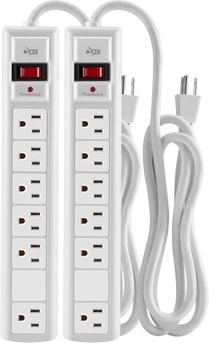 شريط طاقة KMC 6-Outlet Surge Protector، 2-Pack، 1200 Joules، سلك 6ft، منفذ محول متباعد، حماية من التحميل الزائد، رمادي in Kuwait