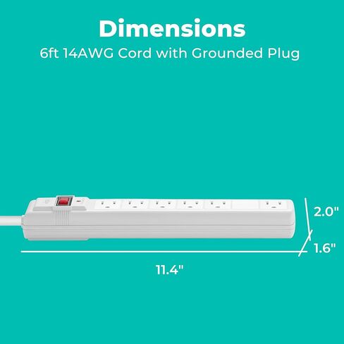 شريط طاقة KMC 6-Outlet Surge Protector، 2-Pack، 1200 Joules، سلك 6ft، منفذ محول متباعد، حماية من التحميل الزائد، رمادي in Kuwait