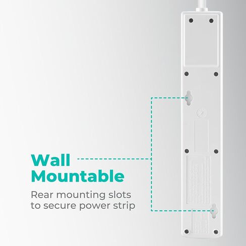 شريط طاقة KMC 6-Outlet Surge Protector، 2-Pack، 1200 Joules، سلك 6ft، منفذ محول متباعد، حماية من التحميل الزائد، رمادي in Kuwait