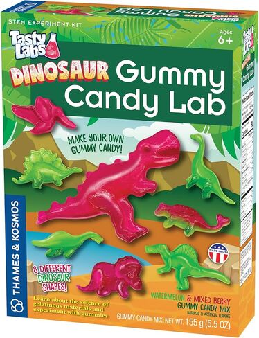 Thames & Kosmos Dinosaur Gummy Candy Lab ، Tasty Labs STEM Treept Kit ، اصنع صمغك على شكل ديناصور ، واستكشاف الكيمياء في الطهي ، وآمنة لتناول الطعام ، الذين تتراوح أعمارهم بين 6+ ، مصنوعة في الولايات المتحدة الأمريكية | 2 لغة VER ، EN/FR in Kuwait
