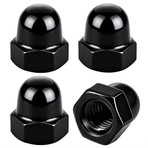 صواميل/مسامير تثبيت لوحة الترخيص السوداء المتوافقة مع فولفو S60/ XC60/ XC90/ S40/ S80/ V60/ V90 (مسامير على مسمار موجود) - قبة طويلة/رأس بلوط مع غطاء شفة من الفولاذ المقاوم للصدأ - 4 قطع in Kuwait