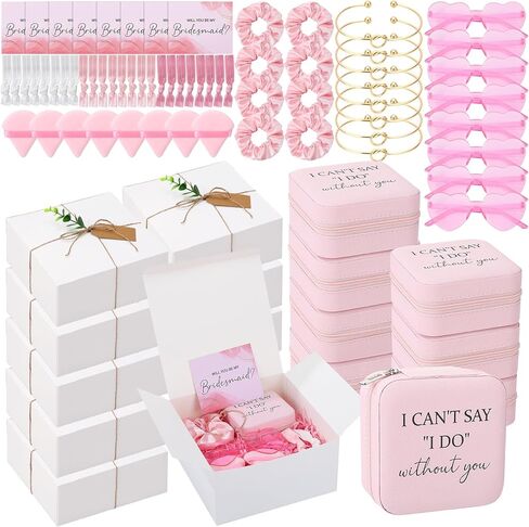 81 Pcs Bridesmaid Proposal Gift Jewelry Box Including Bridesmaid Bridal Hairband Sunglasses Powder Puff Bridesmaid Cards Gift Box Suitable for Wedding in Saudi Arabia