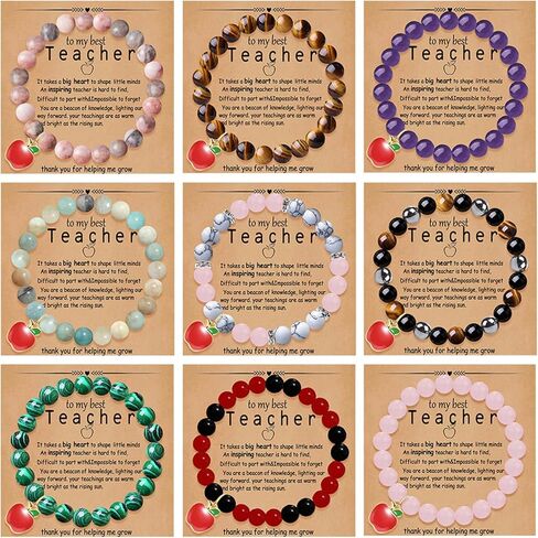 COLOYAN 9PCS Teacher Appreciation Gifts Natural Stone Beaded Bracelets for Women Men, Crystals Bracelet Gifts for Teacher, Thank You Teacher Gifts with Meaningful Card in Kuwait