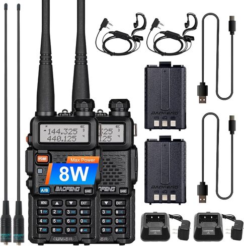 BaoFeng Radio UV-5R Ham Radio (6 Pack) 144-148Mhz/420-450Mhz + 1pcs TIDRADIO Driver Free Programming Cable + 12pcs 1800mAh Batteries BaoFeng Walkie Talkie in Kuwait