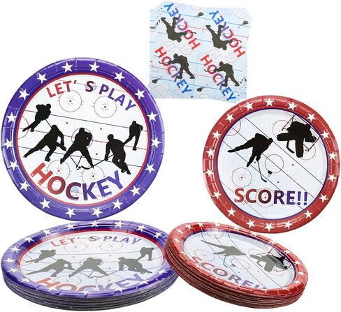Hockey Party Decorations - Ice Hockey Theme Party Supplies Including 9" Dinner Plates 7" Dessert Plates, Napkins Hockey Party Pack for Kids, Hockey Fans, 120 Pcs (Serve 40) in Saudi Arabia