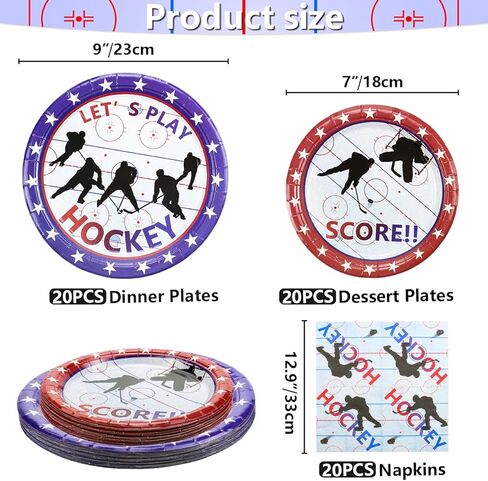 Hockey Party Decorations - Ice Hockey Theme Party Supplies Including 9" Dinner Plates 7" Dessert Plates, Napkins Hockey Party Pack for Kids, Hockey Fans, 120 Pcs (Serve 40) in Saudi Arabia