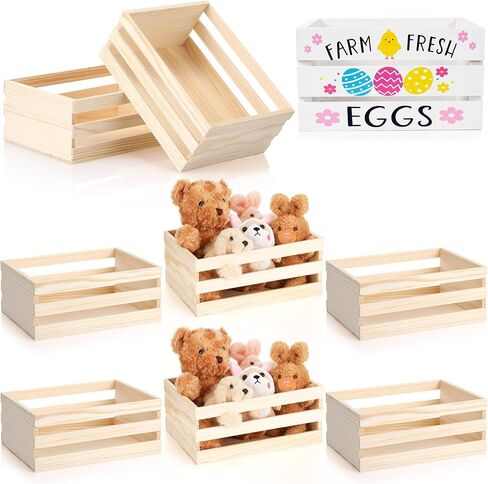 6 Pcs 9.5'' Small Wooden Crates for Storage Unfinished Wood Crate Bulk Decorative Display Storage Box Natural Arts Bins Closet Organized for Kitchen Home Office Rustic Country Decor in Saudi Arabia