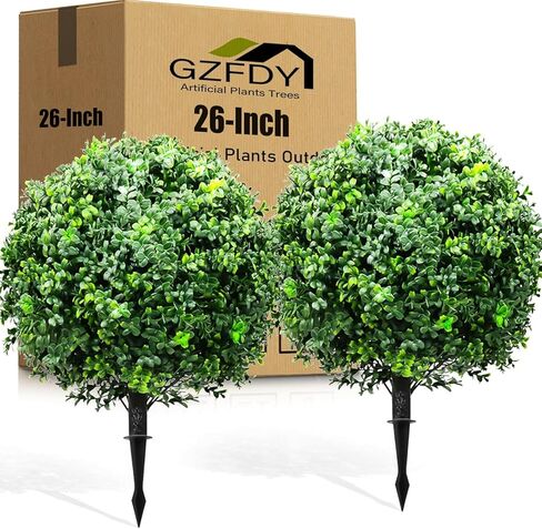30-Inch Artificial Topiary Boxwood Ball Trees (Set of Two) – Lifelike, UV-Resistant Decor for Indoor & Outdoor Use – Enhance Your Space with Vibrant Greenery in Kuwait