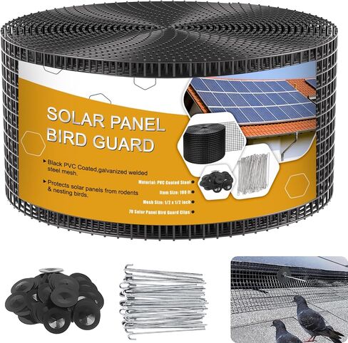 Solar Panel Bird Guard,6in x 100ft Critter Guard, Solar Guard PVC Coated Mesh Roll Kit, Solar Panels Birds from Solar Screen with 70 Fastener Clips Rooftop Bird Screen Mesh for Squirrel Bird Critters in Kuwait
